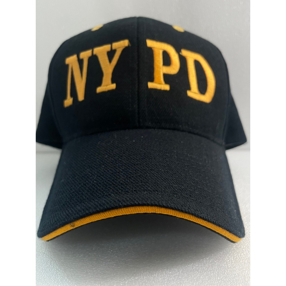 NYPD Baseball Cap Black Yellow Embroidered Wool Blend Adjustable Hat One Size